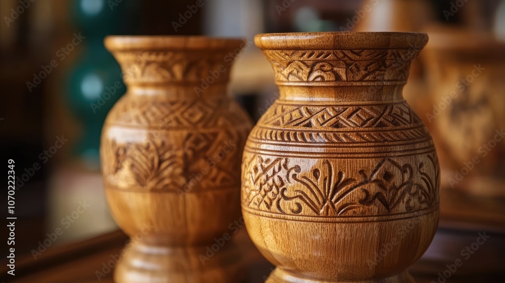Handcrafted Wooden Vases with Intricate Carvings Handcrafted Wooden Vases with Intricate Carvings