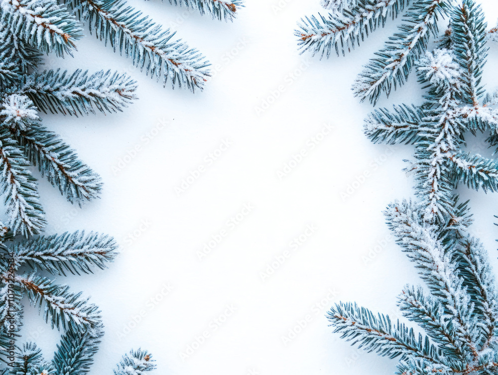 Snowy Blue Pine Branches with White Space for Text Snowy Blue Pine Branches with White Space for Text
