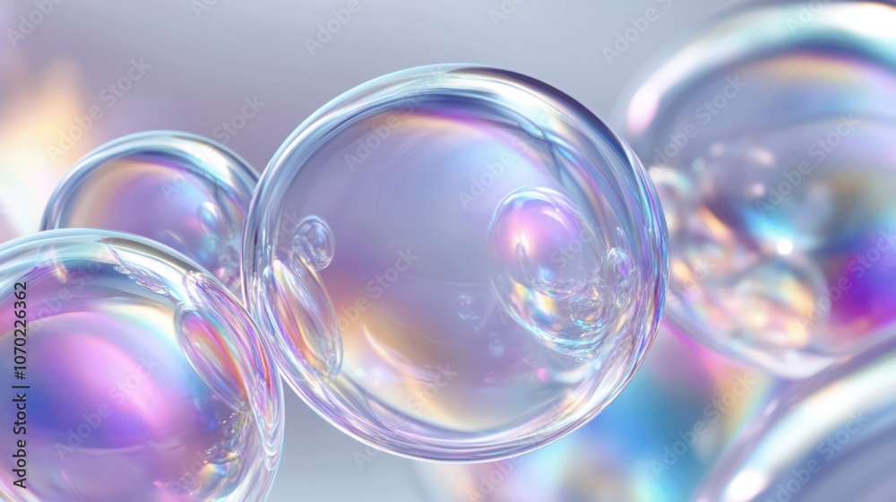 A holographic pattern featuring 3D bubbles in chrome color with iridescent reflections and metallic textures, creating a futuristic and dynamic design.