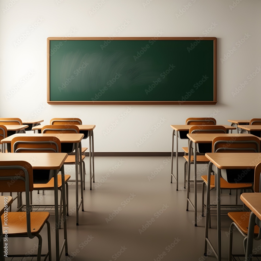 Fototapeta premium a classroom with a green chalkboard on the wall and a picture of a green board on the wall, a classroom with a chalkboard that says the word on it. 