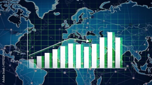 Business graph chart animation on earth map.