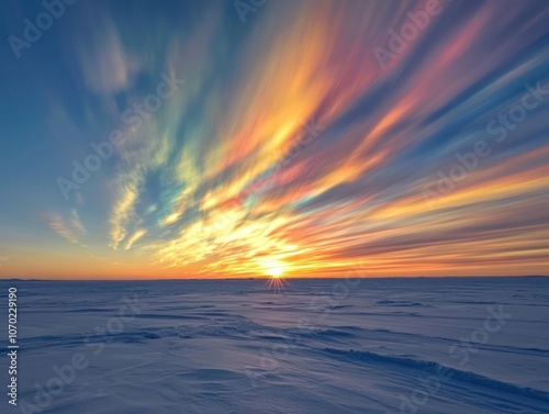 Polar stratospheric clouds glowing iridescently above the Arctic horizon, capturing the beauty of cold-weather phenomena photo