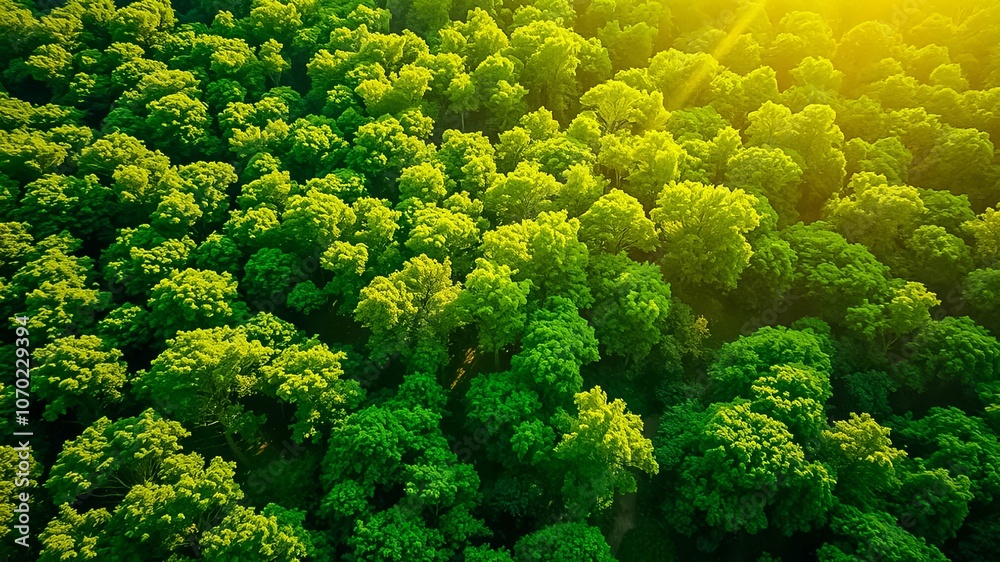 Naklejka premium A verdant canopy of lush foliage, an aerial perspective revealing the intricate tapestry of nature's artistry