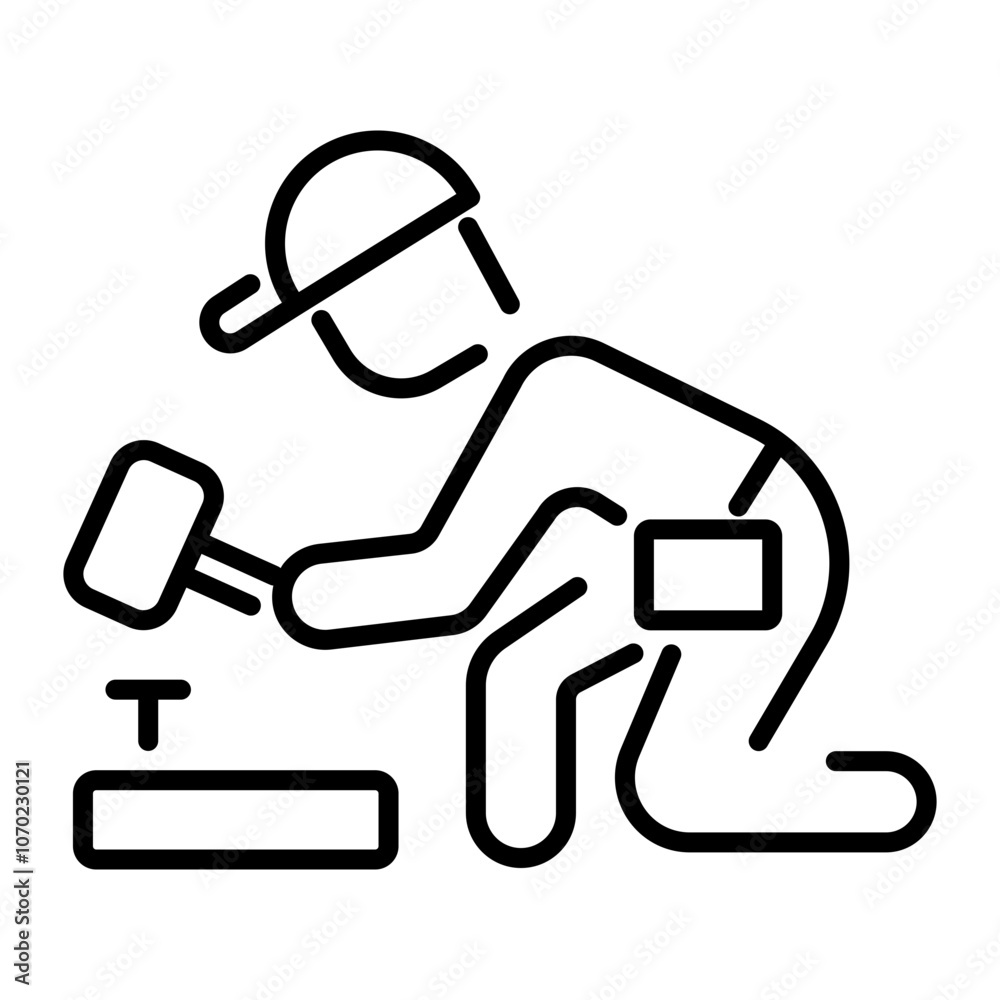 An outline icon of a carpenter nailing wood An outline icon of a carpenter nailing wood