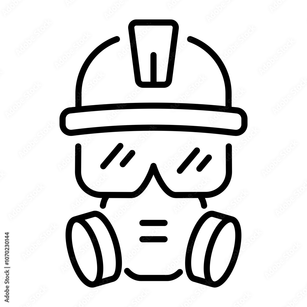 A line style icon of a safety mask with a helmet and goggles A line style icon of a safety mask with a helmet and goggles