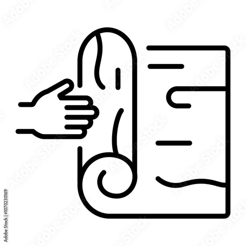 Linear icon of a hand holding a roll of wood veneer