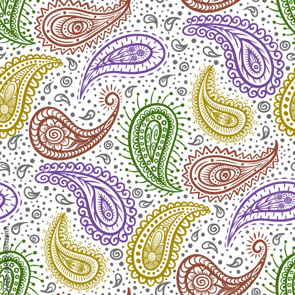 Seamless pattern with paisley ornament. Hand drawn decorative illustration. Seamless pattern with paisley ornament. Hand drawn decorative illustration.