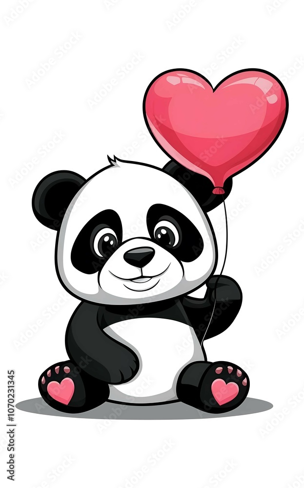 panda and balloon heart illustration panda and balloon heart illustration