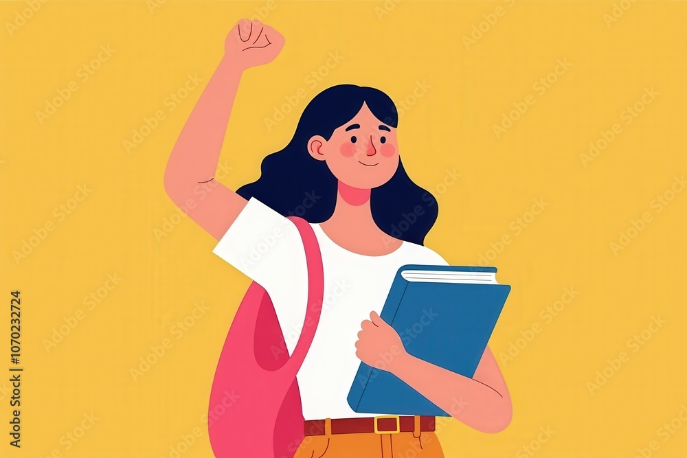Confident Student Raising Hand with Books: Perfect for Education, Learning, and School Themed Designs Confident Student Raising Hand with Books: Perfect for Education, Learning, and School Themed Designs