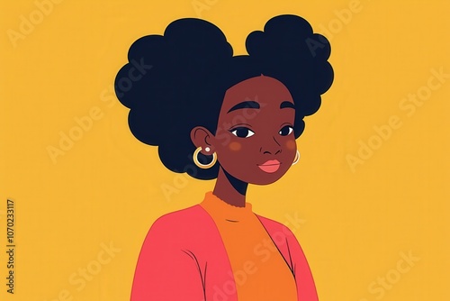 Vibrant Portrait of a Woman with Afro Hairstyle in a Bold Pink Outfit against a Yellow Background, Perfect for Diversity and Inclusion Campaigns