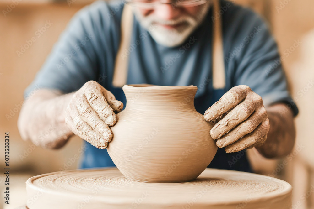 Hands shaping a clay pot on a spinning wheel, symbolizing artistry, craftsmanship, and creative dedication. Hands shaping a clay pot on a spinning wheel, symbolizing artistry, craftsmanship, and creative dedication.