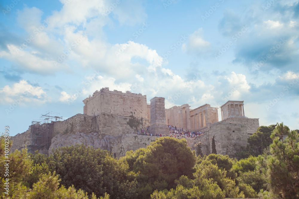 Ancient architecture, Acropolis under day sky with cloud. Athens, Greece. Ancient architecture, Acropolis under day sky with cloud. Athens, Greece.