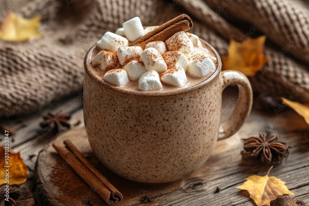 A warm mug of creamy hot cocoa topped with marshmallows. Generative AI A warm mug of creamy hot cocoa topped with marshmallows. Generative AI