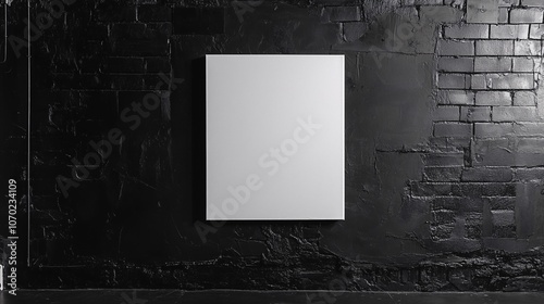 Fototapeta Naklejka Na Ścianę i Meble -  Blank Canvas Frame Mock Up on Black Brick Wall, White Plain Photo Frame on Black Wall Gallery