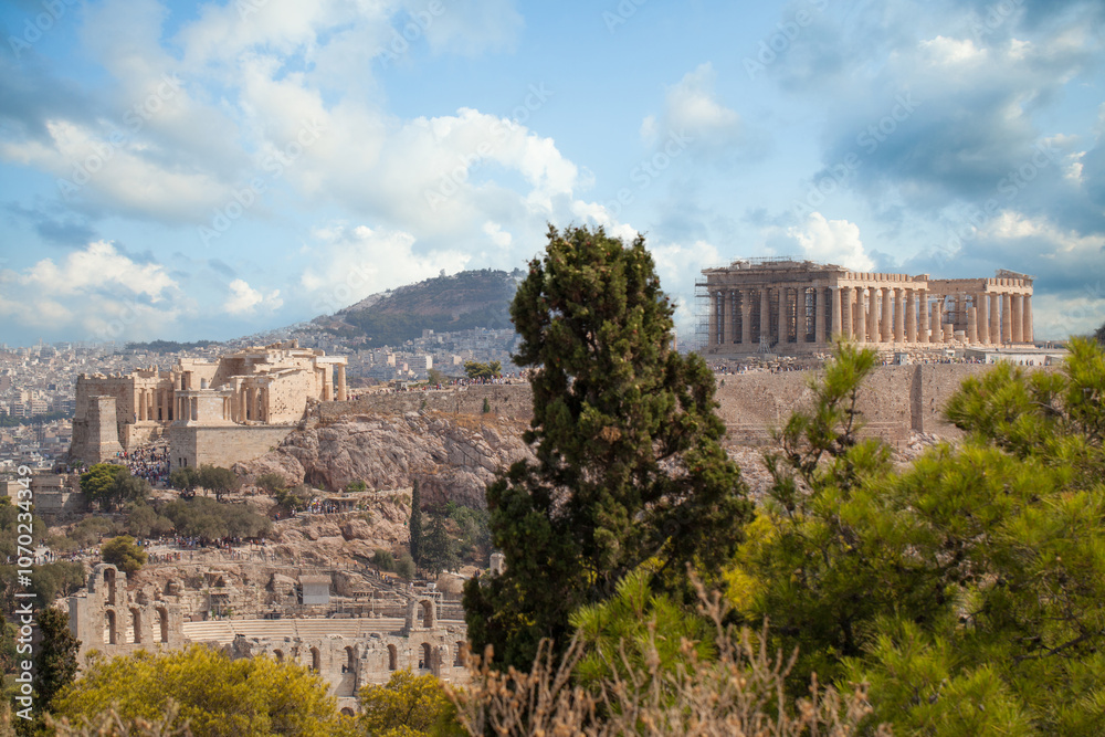 Fototapeta premium Parthenon on the Acropolis in Athens, Greece. Beautiful summer holidays in Greece