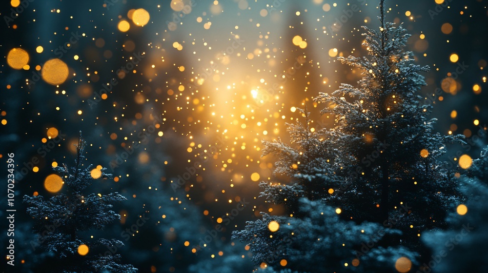 golden lights snowy evergreen trees space text golden lights snowy evergreen trees space text