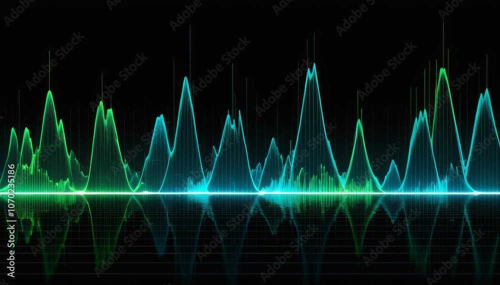 Abstract technology background with vibrant sound waves and reflections for audio visual design