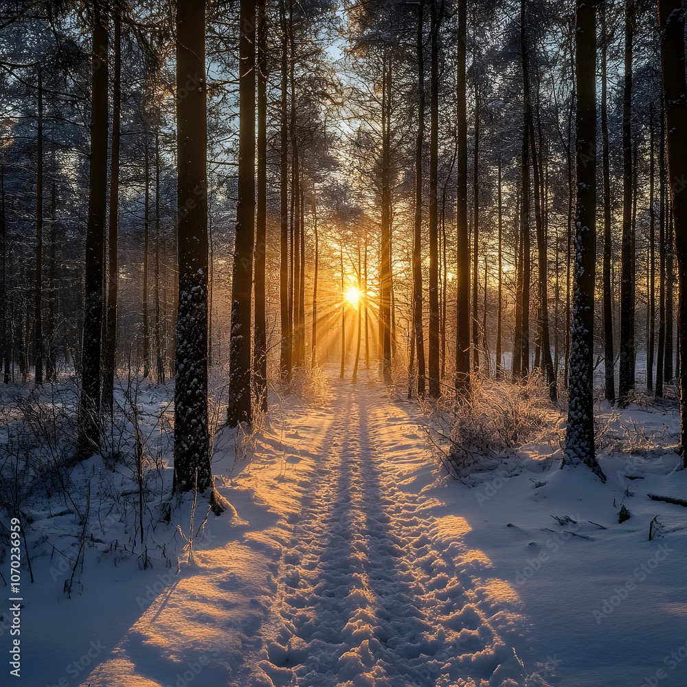 Sunrise in the forest. Winter morning. Sunrise in the forest. Winter morning.