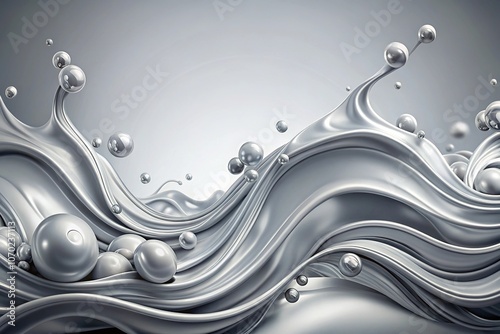 Abstract organic liquid illustration with asymmetrical gray and white wallpaper photo