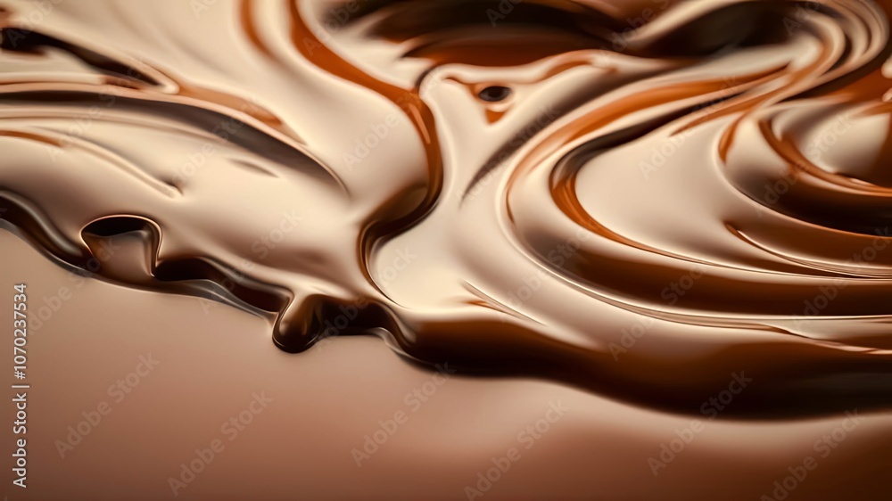 Abstract Swirling Chocolate Texture, Rich Brown Tones, Closeup of Creamy Melted Chocolate Abstract Swirling Chocolate Texture, Rich Brown Tones, Closeup of Creamy Melted Chocolate
