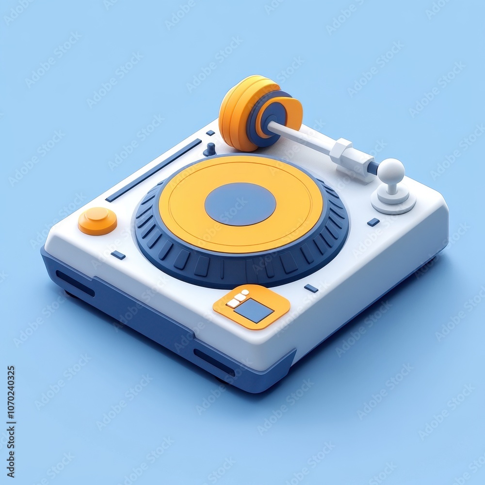 Fototapeta premium Retro Turntable on Blue Background