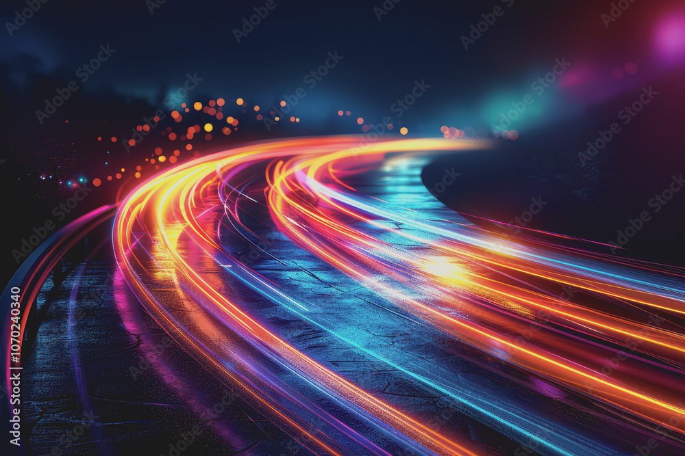 Obraz premium Abstract of vibrant light trails with glowing magic effects.