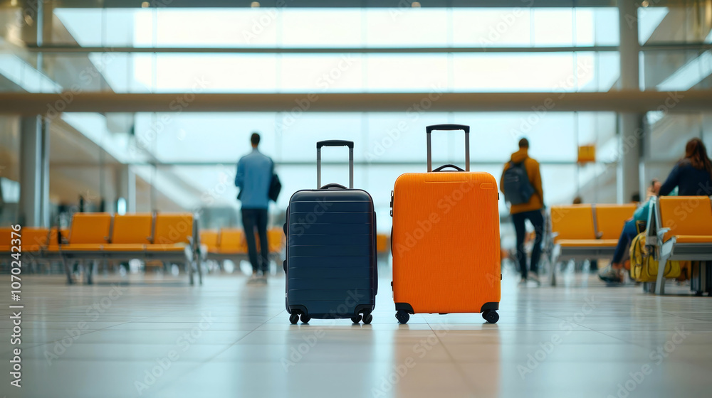 Passengers wait in an airport terminal with luggage AI Passengers wait in an airport terminal with luggage AI