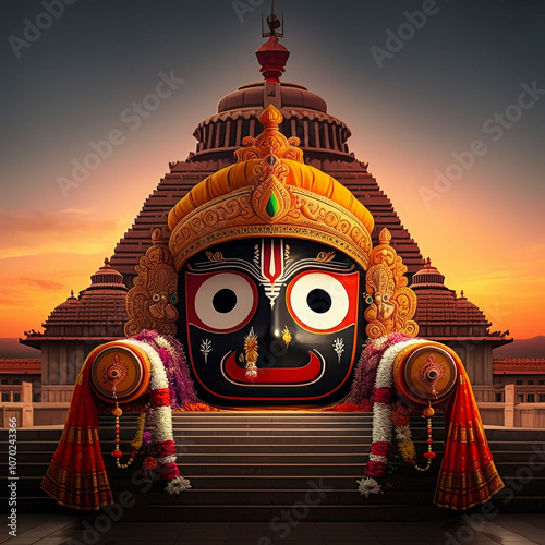 Temple facade with a large ...