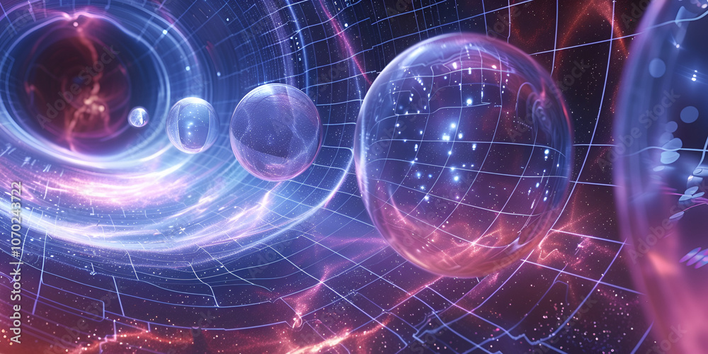 Obraz premium Black Hole Dynamics: Exploring the Multiverse Concept and Universes Falling into Gravitational Pull