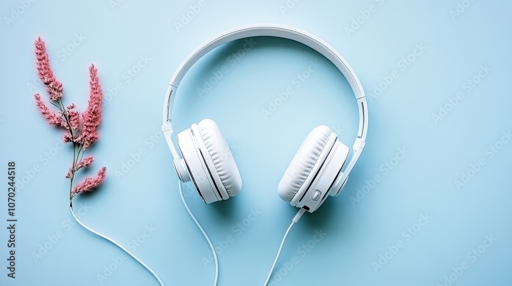 White Headphones with Lavender Flowers White Headphones with Lavender Flowers