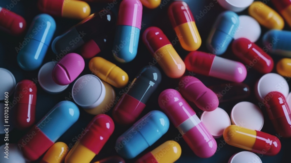 Colorful Pills on Blue Surface Colorful Pills on Blue Surface