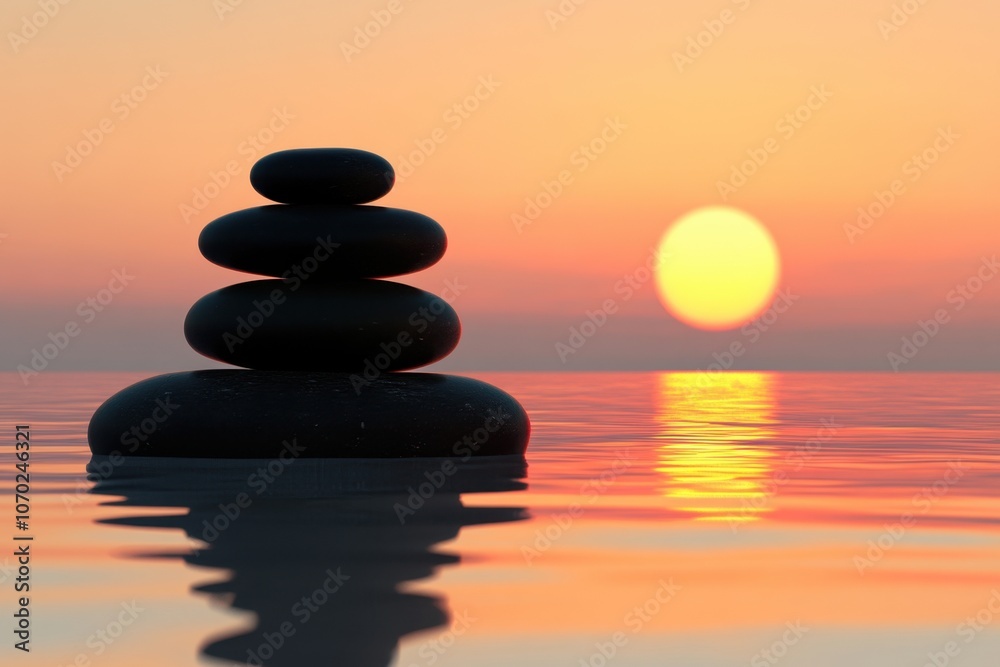 Stones standing on top of each other against the backdrop of a sunset on the seashore Stones standing on top of each other against the backdrop of a sunset on the seashore