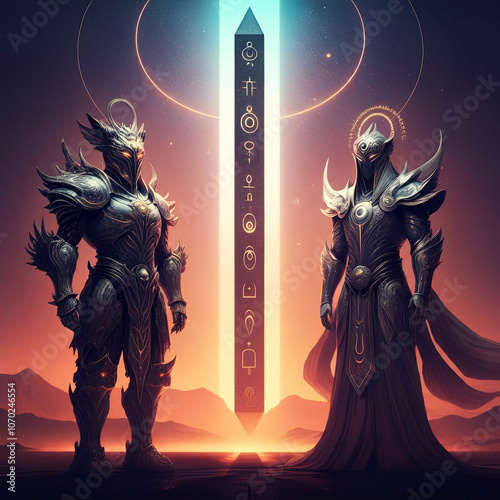 Futuristic warriors standin...