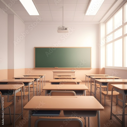 a classroom with a green chalkboard on the wall and a picture of a green board on the wall, a classroom with a chalkboard that says  the word  on it.
