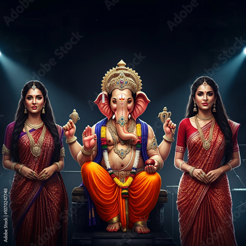 Lord Ganesha with two women...