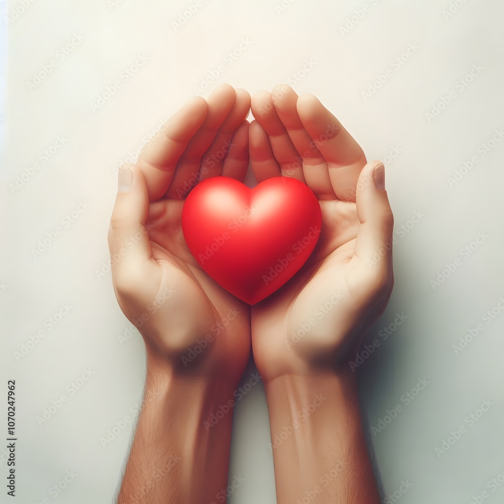 Obraz premium Gentle Hands Cradling a Heart Symbolizing Love and Support isolted in white background 