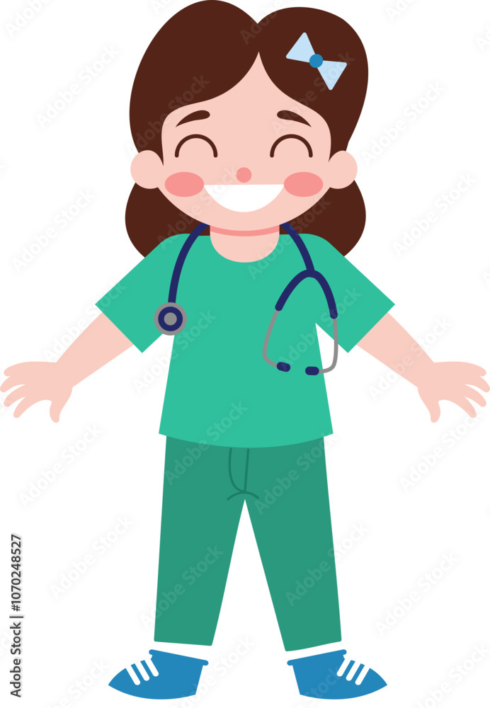 Happy Girl Doctor with Stethoscope Cartoon Illustration Happy Girl Doctor with Stethoscope Cartoon Illustration
