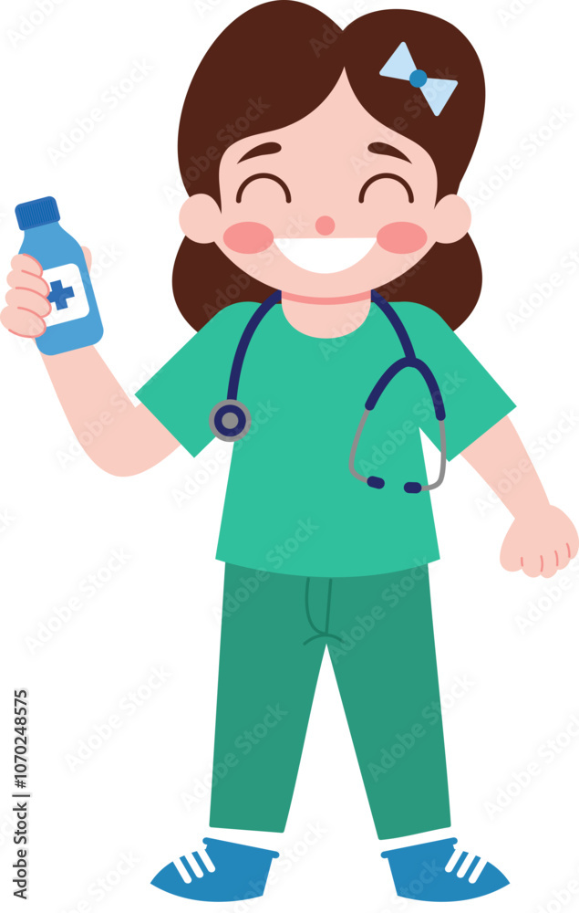 Smiling Female Doctor Holding Medicine Bottle Healthcare Medical Illustration Smiling Female Doctor Holding Medicine Bottle Healthcare Medical Illustration