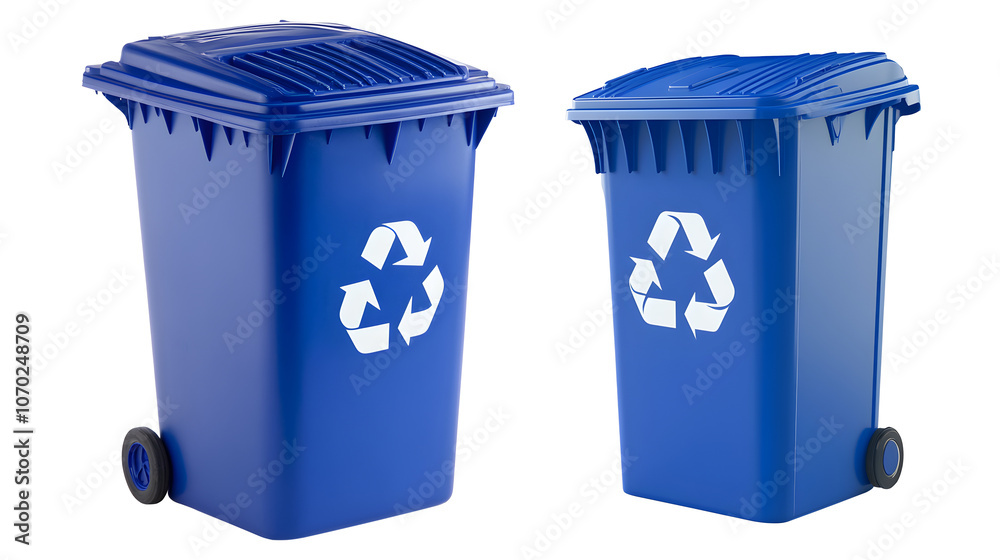 Set of blue recycled trash cans isolated on transparent background. Set of blue recycled trash cans isolated on transparent background.