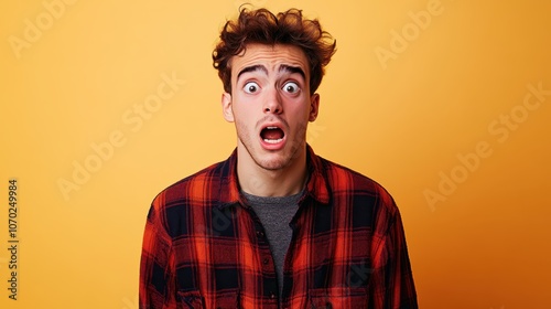 Surprised young man on bright yellow background 