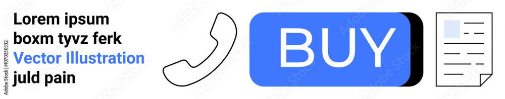 Phone, blue buy button, document, and text. Ideal for e-commerce, online shopping, business communication, customer service, marketing, digital transactions, and web design. Landing page Phone, blue buy button, document, and text. Ideal for e-commerce, online shopping, business communication, customer service, marketing, digital transactions, and web design. Landing page