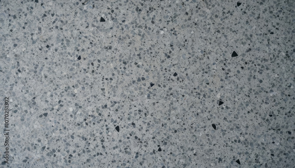 Gray polished concrete surface with scattered black and white aggregate pieces Gray polished concrete surface with scattered black and white aggregate pieces