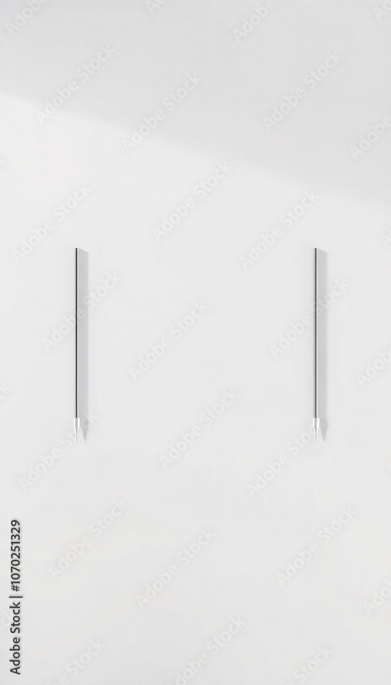 Two minimalist metallic wall sconces on a white wall. Two minimalist metallic wall sconces on a white wall.