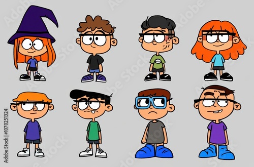 Cartoon kids with unique outfits 