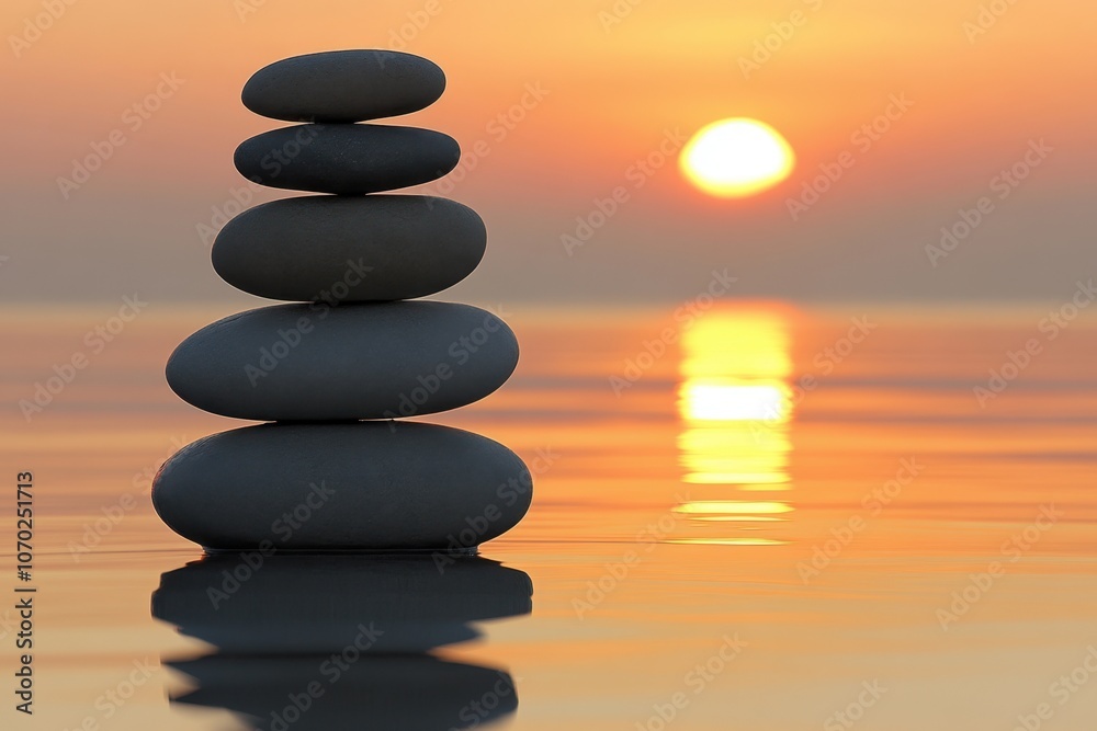 Stones standing on top of each other against the backdrop of a sunset on the seashore Stones standing on top of each other against the backdrop of a sunset on the seashore