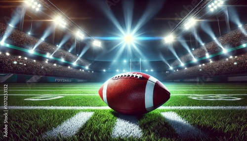 High-Resolution American Football on Stadium Field