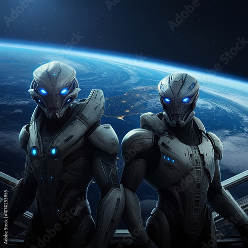 Aliens in a space backdrop,...
