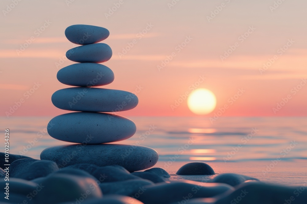 Stones standing on top of each other against the backdrop of a sunset on the seashore Stones standing on top of each other against the backdrop of a sunset on the seashore