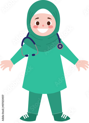 Smiling Muslim Female Doctor Character Illustration