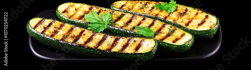  grilled zucchini on a black background